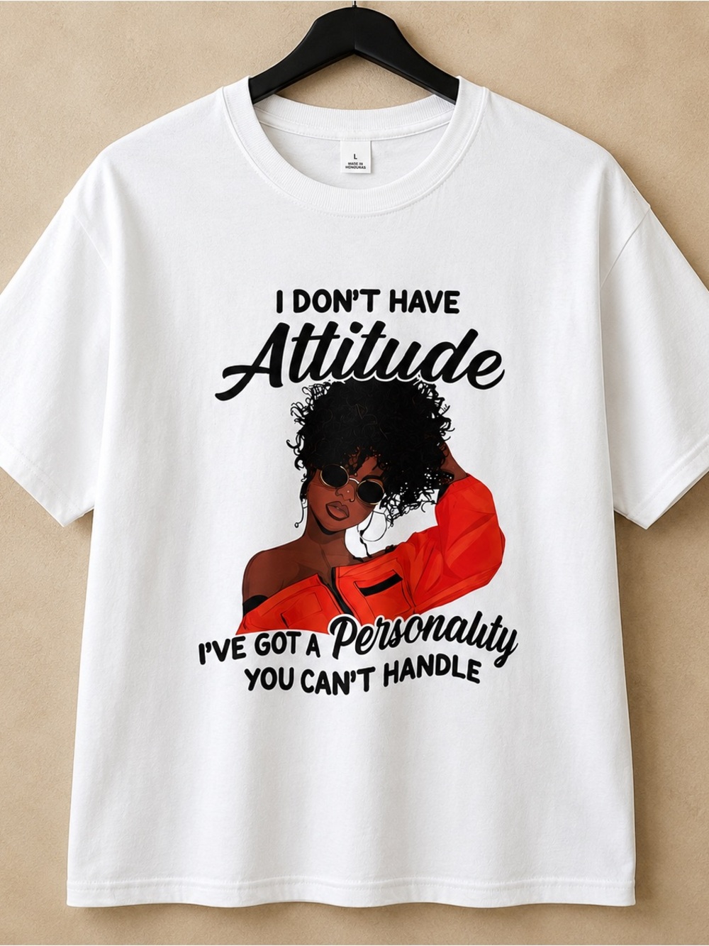 Women's White Graphic Tee with Red Accent - Attitude Statement